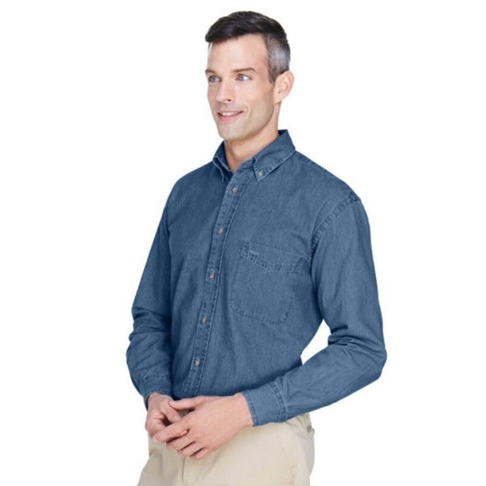 NWT Harriton Men's Long Sleeve M Blue Formal Partywear Light Denim Shirt‎ Cotton